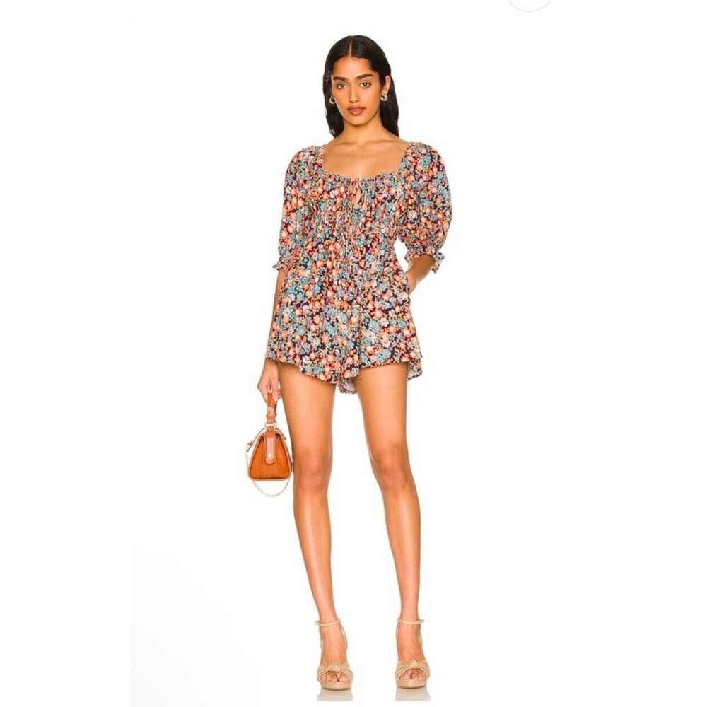 Free People Show Me Love Linen Blend Romper Size XL Off The Shoulder Floral